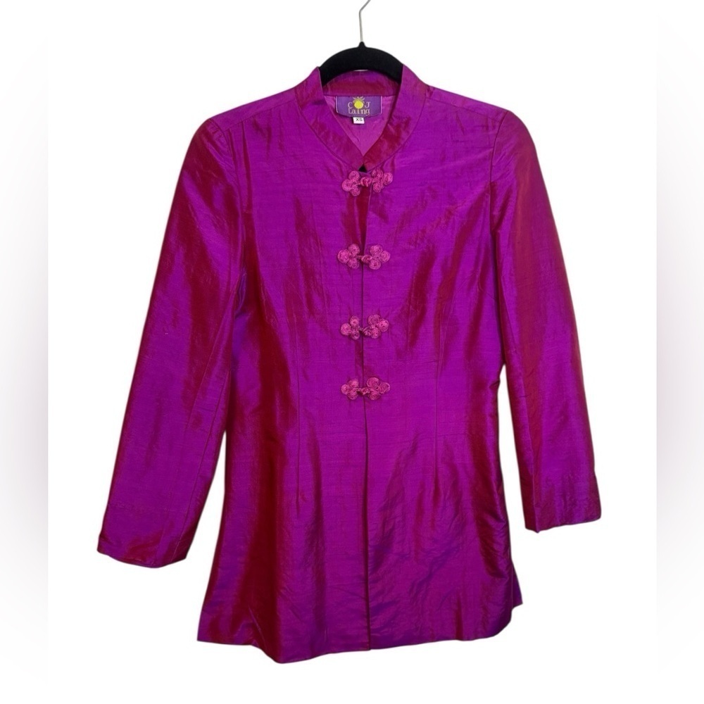 CJ Lang Vintage Magenta Silk Mandarin Style Jacket